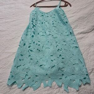 ASTR Lace Floral Overlay Mini‎ Dress Aqua Blue Spaghetti Strap Size M